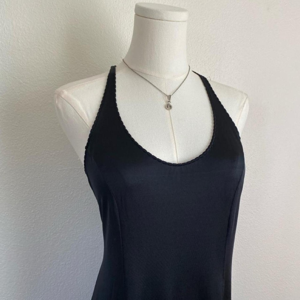 Vintage Gillian O'Malley Black Satin Maxi Slip Dress Romantic Dark Whimsygoth